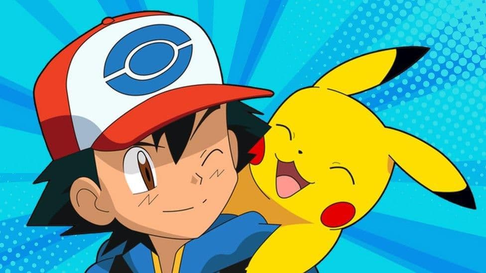 Ask with pikachu on his shoulder, from pokemon serires.