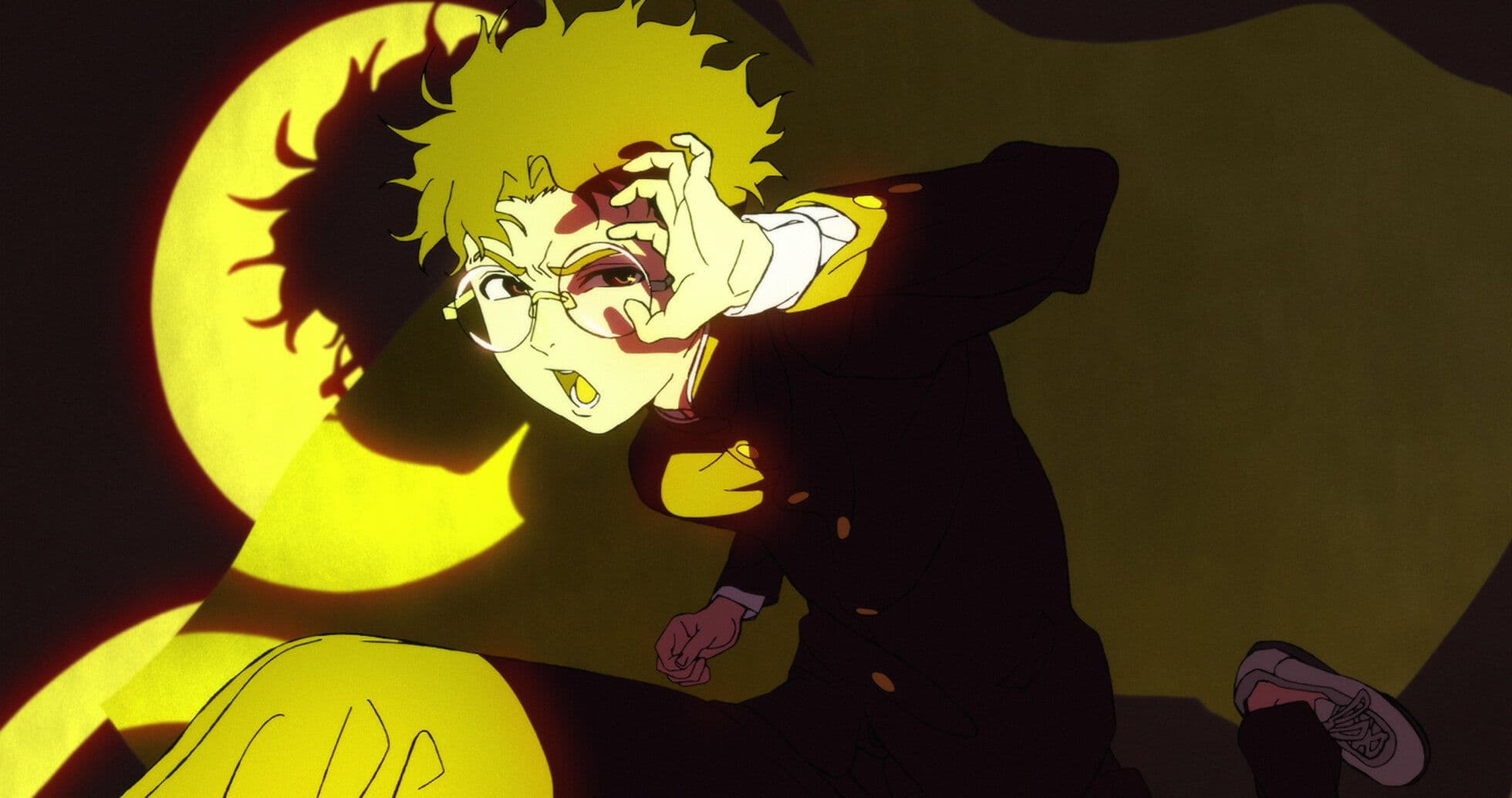 Okarun shielding his light from the distance.
